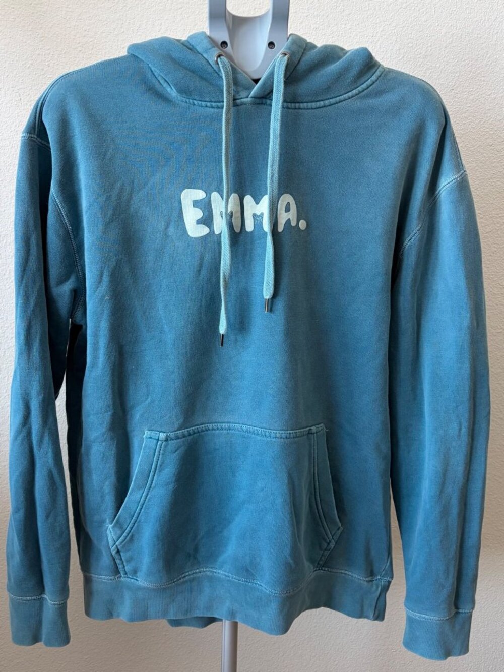 Emma Chamberlain Large Blue Pullover Hoodie Sweatshirt with Cat Graphic